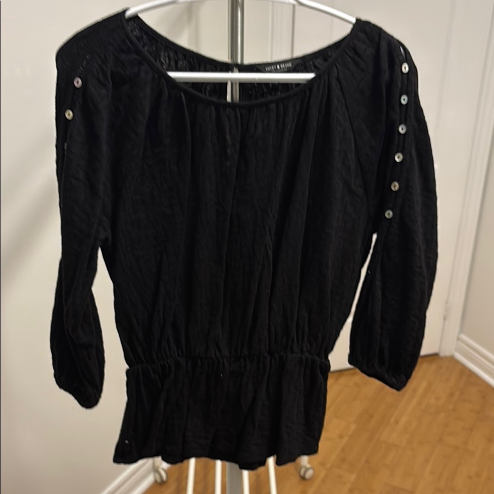 Lucky Brand Black Button-Trim Peplum Tunic